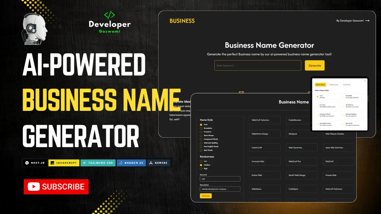 AI-Powered Business Name Generator Tool with Next.js | Next.js Project + Source Code